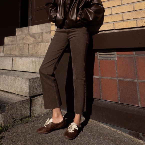 Zara Denim - Zara High Rise Cut Off Jeans Brown